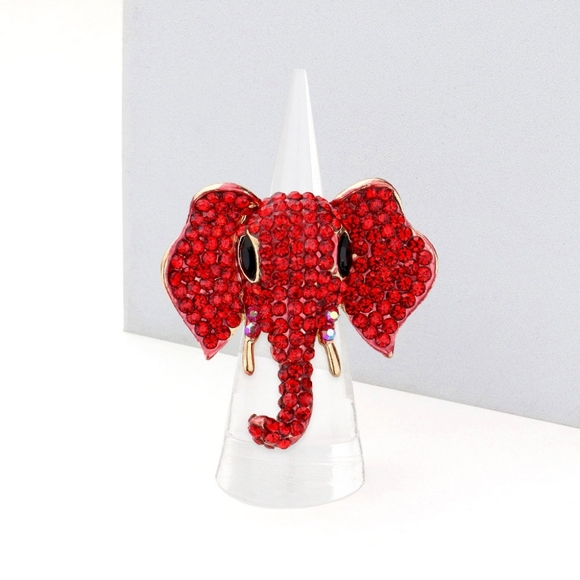 Gold and Red Crystal Elephant Stretch Fashion Ring Rhinestone Finger Adjustable - Picture 1 of 4